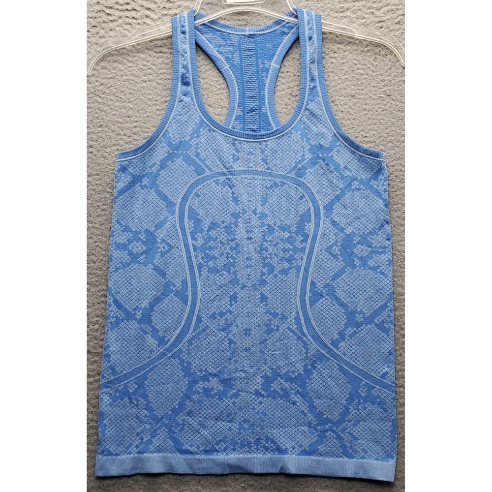 Lululemon Athletica Tank Top Women 6 Blue Snake Print Stretch Seamless Racerback